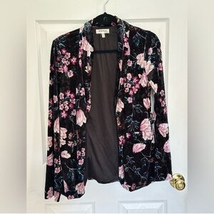 Velour Floral Open Front Blazer Style Cardigan